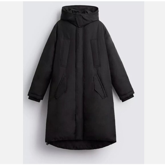 MEN Zara Charcoal Grey Black Quilted Parka With Detachable Hood Coat Size L NWT - Picture 5 of 13